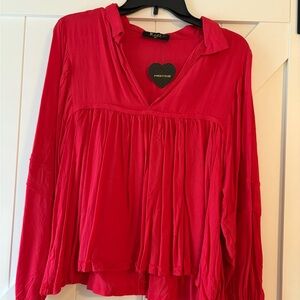 Free People Vibrant Red Blouse